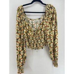 URBAN OUTFITTERS Tie Dye Smocked Cropped Top Women L Fairy Hippie Whimsigoth